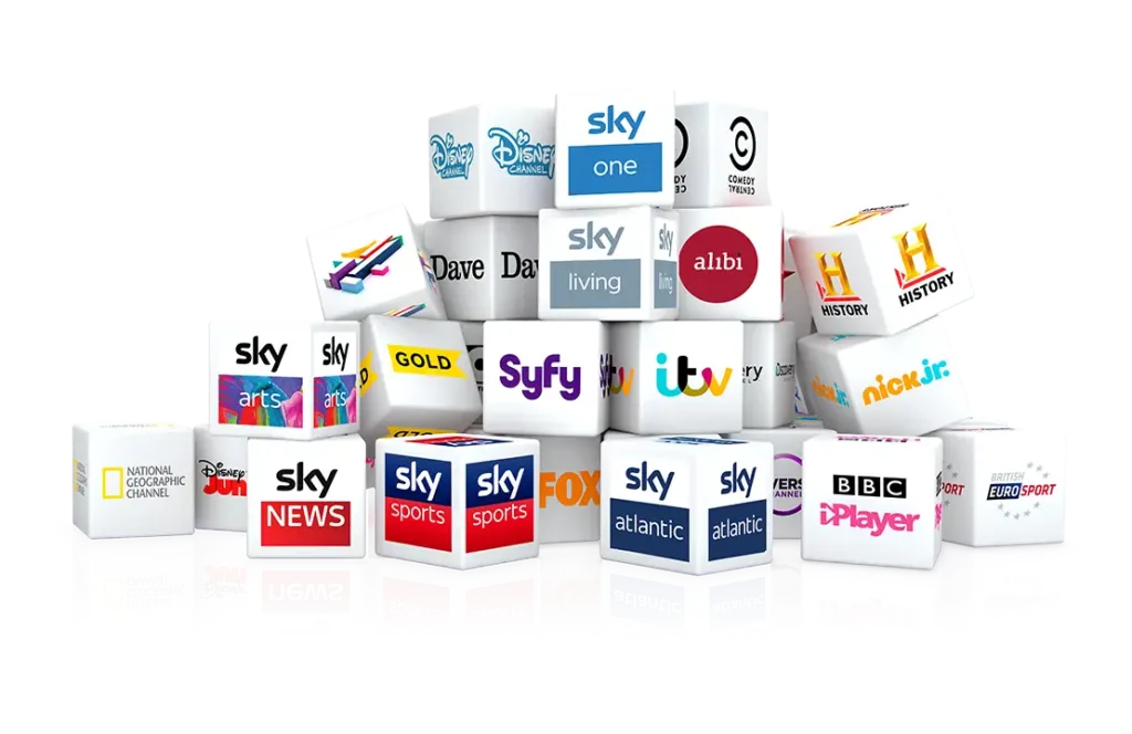 A stack of channel-branded cubes representing the breadth of the KeyCast network lineup